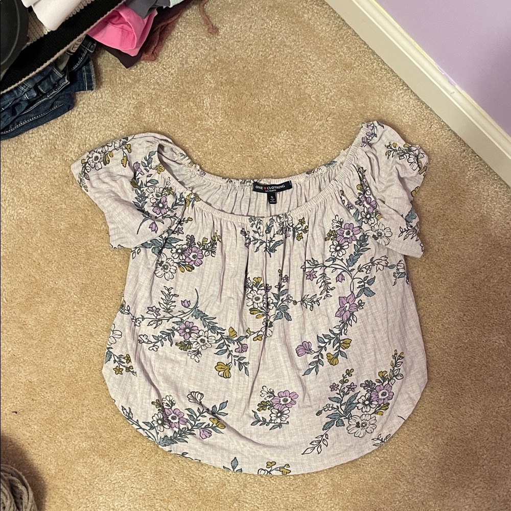 Mossimo Supply Co. Lavender Floral Off-Shoulder Peasant Blouse